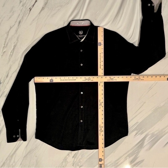 Bugatchi Uomo Shaped Fit Dress Shirt Black Geometric Texture Size Large - Picture 9 of 9